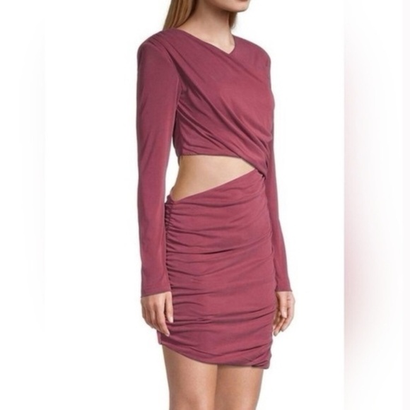 Bardot Rosa Ruched Cutout Long Sleeve Minidress In Burgundy Size Large NEW - Picture 3 of 11